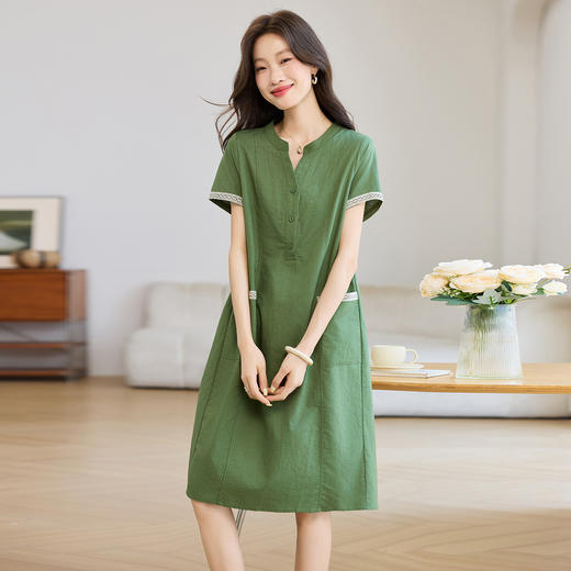 丁摩 棉质拼接花边短袖连衣裙N2577 商品图5