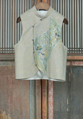 盛唐牡丹盛奢系列| 抽拉雕手工刺绣西阵织偏襟马甲