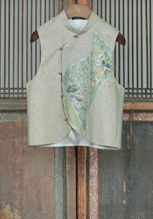 盛唐牡丹盛奢系列| 抽拉雕手工刺绣西阵织偏襟马甲 商品图0