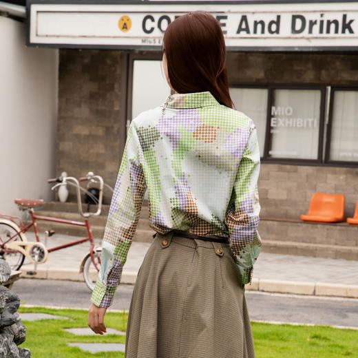 谜底100%棉花衬衫长袖女2025秋新款复古风印花宽松衬衣257MC7791 商品图2