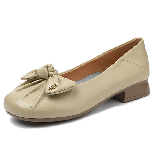 雀说 羊皮蝴蝶结浅口圆头一脚蹬单鞋129-9 商品图7