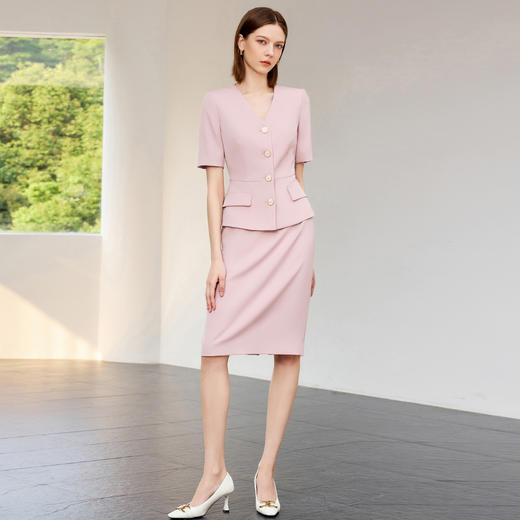 IWY/夏天薄款小西装套装女新款粉色职业装气质女神范高端两件套CS2290 商品图2