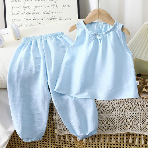 【甜美新款套装，夏日必备！】[女童套装甜美背心上衣加长裤夏装 女孩可爱休闲睡衣空调服两件套装-QA 商品图6