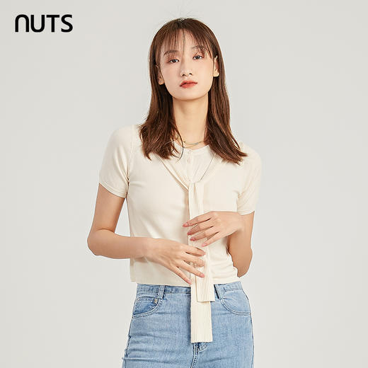 NUTS商场同款夏季纯色简约设计感圆领百搭T恤女221053118 商品图2