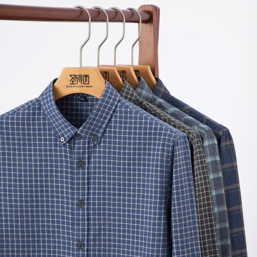 【100%精梳棉】圣得西2025秋季新款抗皱不易褪色磨毛格纹男士衬衫 商品图8