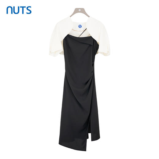 NUTS夏季新款设计感小众黑白撞色优雅短袖连衣裙套装女421102259 商品图0