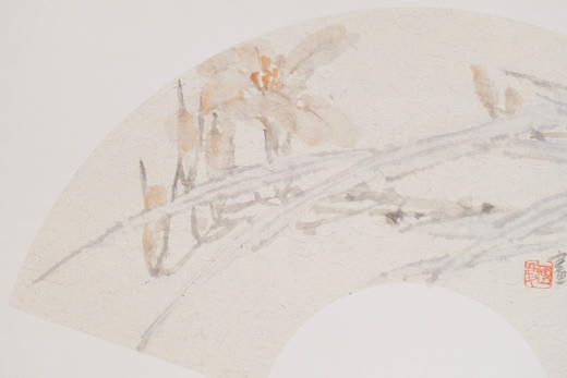 余国庆《昂昂骧首倚朱栏》国画原作30CM*60CM 手绘扇面花鸟作品 商品图3