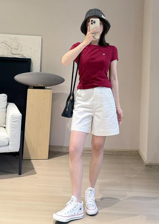 MIU感蝴蝶结刺绣正肩短袖修身显瘦T恤 商品图9