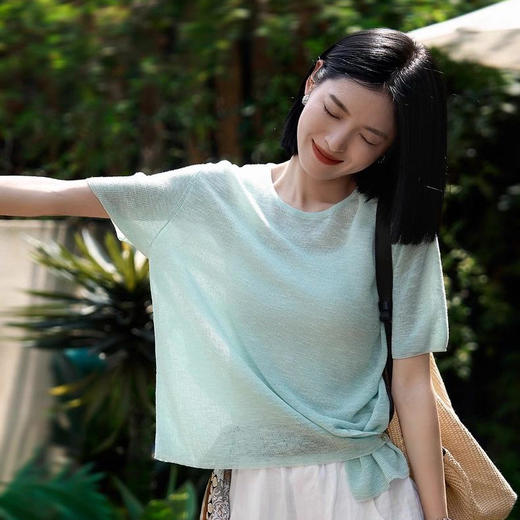 路易 阿贝格 复古圆领短袖薄上衣 清爽百搭 商品图5