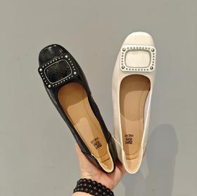 【秋季新款】西村名物2025年秋季新款小圆头头舒软低跟浅口单鞋方扣通勤鞋X25CE30421