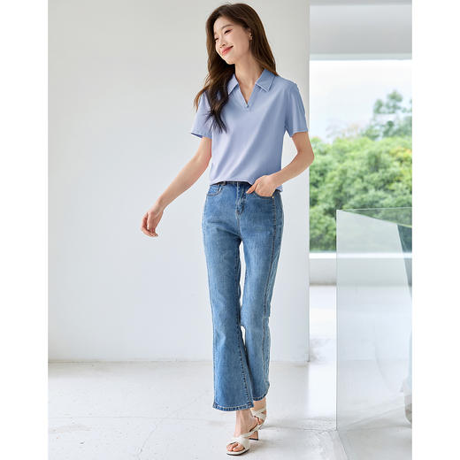 【专属特价】熙世界休闲运动百搭POLO领T恤2025新款夏季小个子正肩翻领上衣 商品图2