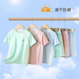 【潮童速干T恤套装，自然会呼吸~】儿童夏季运动套装 莱赛尔网面透气速干 男女宝宝户外短袖短裤-QA