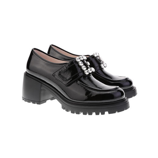 sheme新生系列E扣水晶休闲时尚粗跟圆头女式厚底乐福鞋可定制 商品图5