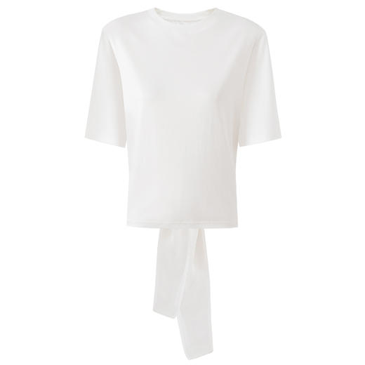 SELFWHO纯棉后背镂空欧根纱绑带短袖女2025夏新款宽松正肩T恤上衣 商品图3