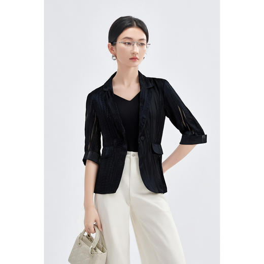 米思阳2025年秋季新品显瘦通勤莱赛尔透气修身天丝西装3813 商品图2