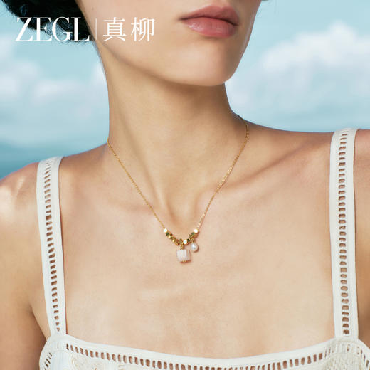 ZEGL设计师系列淡水珍珠海蓝宝项链女款2025新款爆款粉水晶锁骨链 商品图4