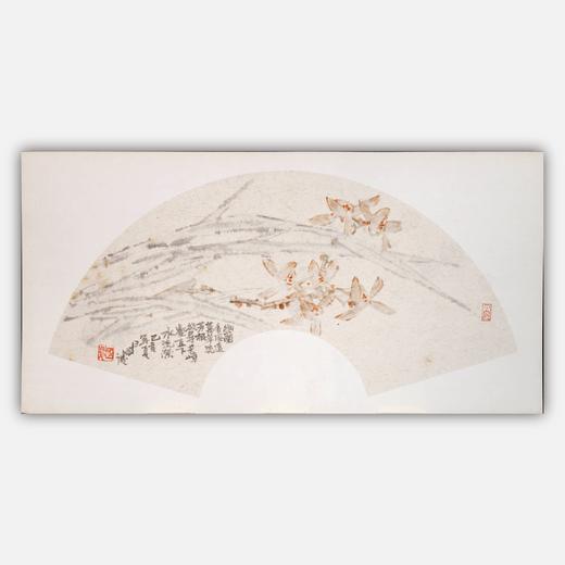 余国庆《幽兰香风远》国画原作30CM*60CM 手绘宣纸扇面花鸟作品 商品图0