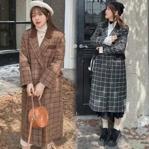 【诗铭洛可】XC7647时尚大衣格子宽松大码秋冬夹棉外套 商品图0