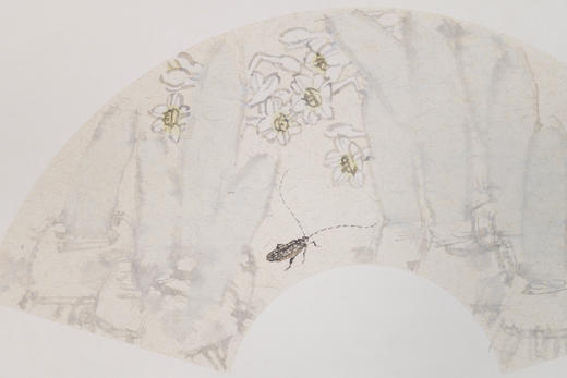 余国庆《水仙虫子图》国画原作30CM*60CM 手绘卡纸扇面花鸟作品 商品图1