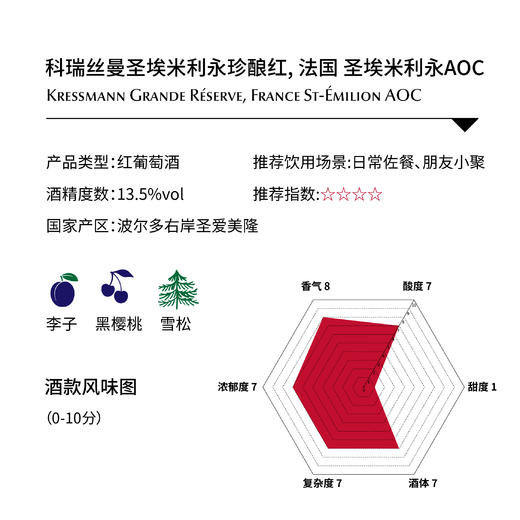 【损标清仓 不退不换】科瑞丝曼圣埃米利永珍酿红葡萄酒Kressmann Grande Reserve St-Emilion损标产品拍下后不退不换！ 介意勿拍哦 商品图1