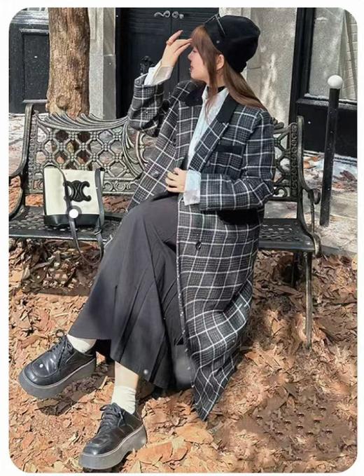 【诗铭洛可】XC7647时尚大衣格子宽松大码秋冬夹棉外套 商品图1