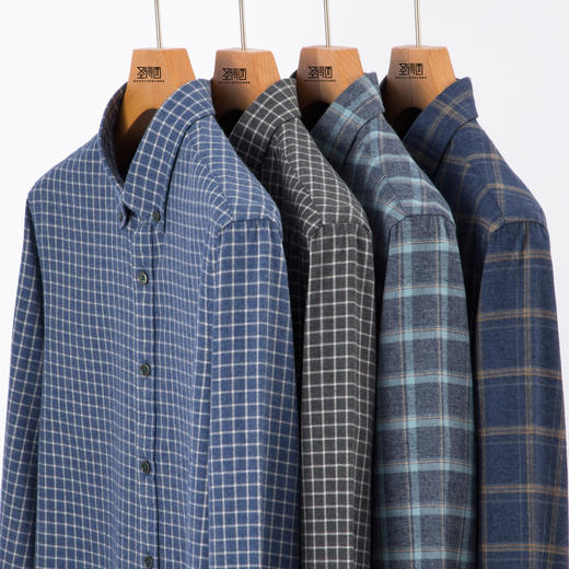 【100%精梳棉】圣得西2025秋季新款抗皱不易褪色磨毛格纹男士衬衫 商品图7