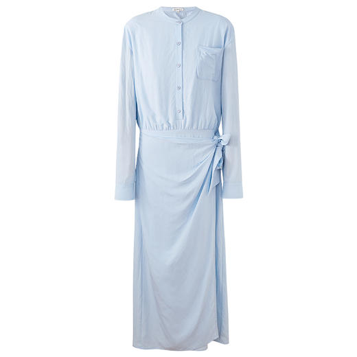 SELFWHO绿绒蒿系列天蓝色衬衫连衣裙女2025秋季新款皱感绑带长裙 商品图4