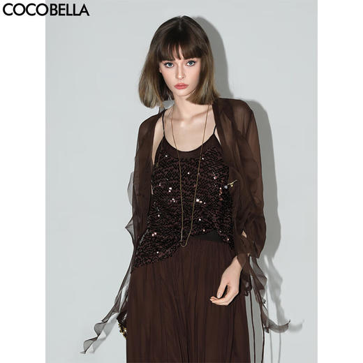 COCOBELLA名媛风10M对丝灵动荷叶边飘带雪纺衫遮阳开衫LC0002G 商品图0