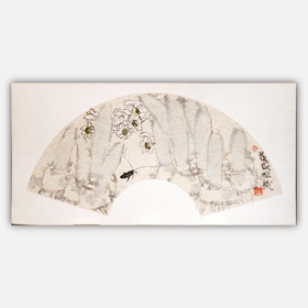 余国庆《水仙虫子图》国画原作30CM*60CM 手绘卡纸扇面花鸟作品