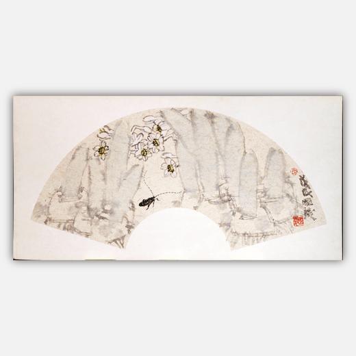 余国庆《水仙虫子图》国画原作30CM*60CM 手绘卡纸扇面花鸟作品 商品图0