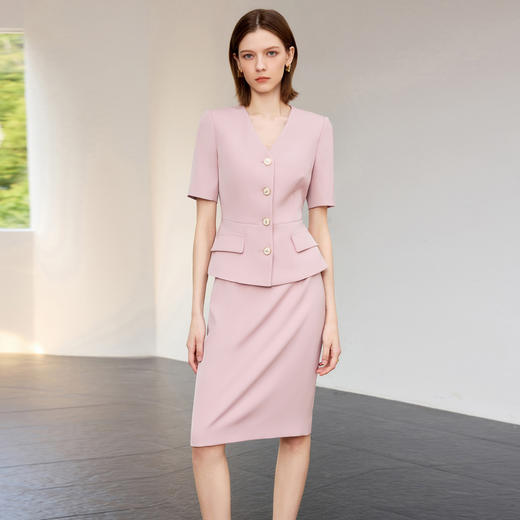 IWY/夏天薄款小西装套装女新款粉色职业装气质女神范高端两件套CS2290 商品图0