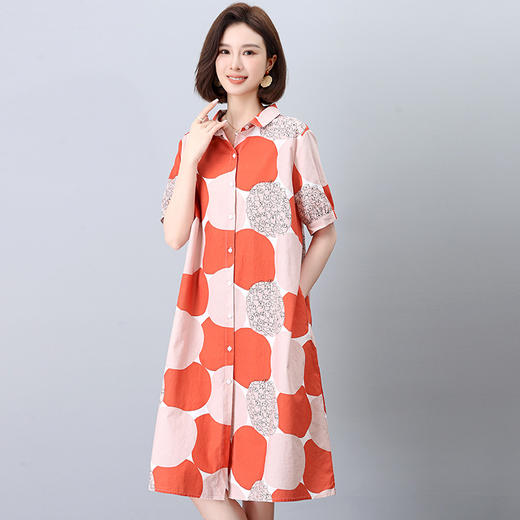 丁摩 纯棉印花连衣裙女中长款衬衫裙子Y7630 商品图1