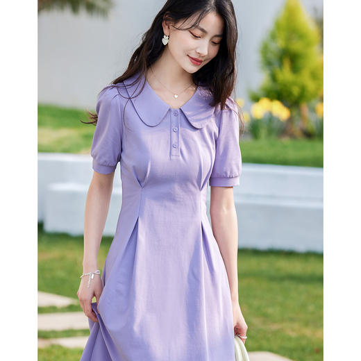 【专属特价】熙世界学院风娃娃领连衣裙女收腰显瘦减龄短袖法式茶歇裙2025夏季 商品图2