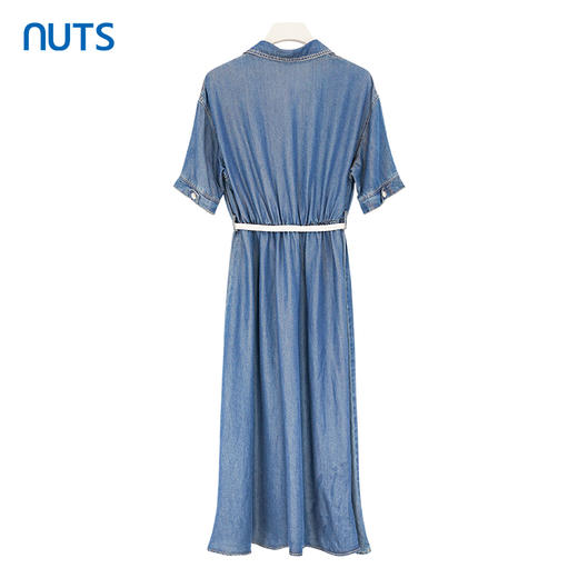 NUTS商场同款夏季蓝色收腰翻领长款水洗牛仔连衣裙428103417 商品图1