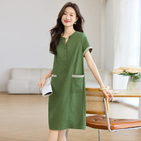 丁摩 棉质拼接花边短袖连衣裙N2577