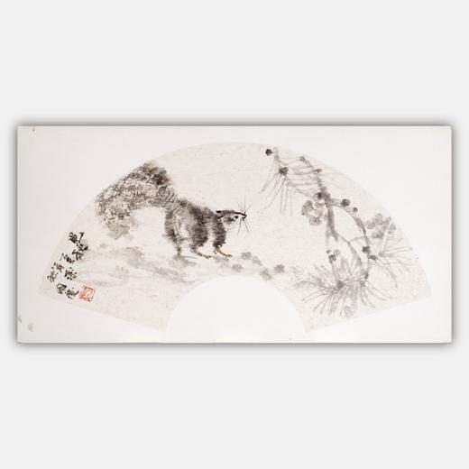 余国庆《觅秋》国画原作30CM*60CM 手绘卡纸扇面花鸟作品 商品图0