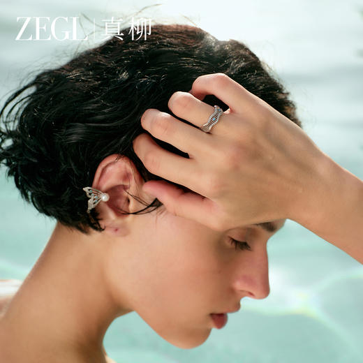 ZEGL设计师人鱼戒指女小众设计蓝色鱼尾轻奢人造珍珠开口食指套戒 商品图3
