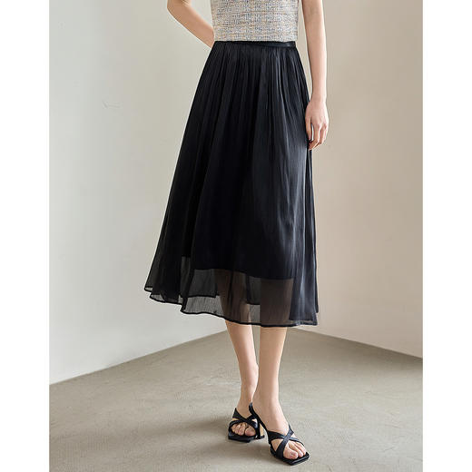 【专属特价】熙世界流沙珠光裙半身裙女夏季新款显瘦杏色仙气纱裙子A字百褶裙 商品图3