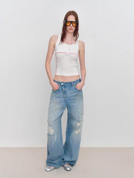 出逃赤岗西/25SSB108/假两件U领莫代尔修身短款吊带背心 商品图2