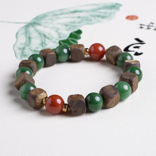 xy0442沉香+碧玉南红方形珠手串 商品图2