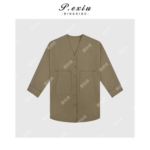 04-3潘依绣丁丁宠粉PanYiXiu/潘依绣【午后小憩】工装风廓形慵懒风V领衬衫 W-62871 商品图3