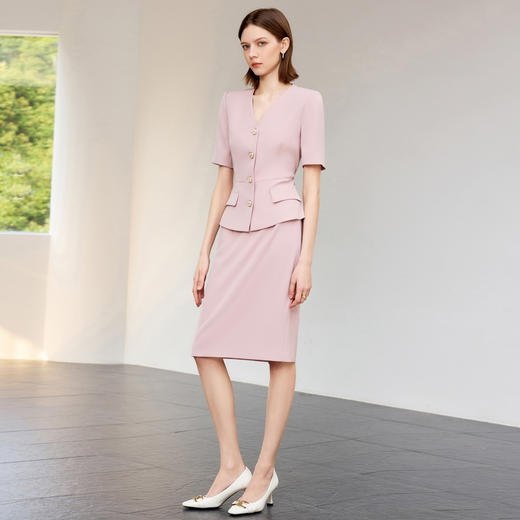 IWY/夏天薄款小西装套装女新款粉色职业装气质女神范高端两件套CS2290 商品图3