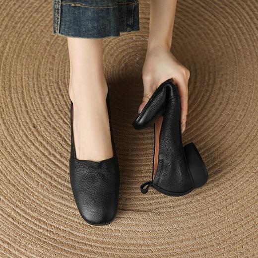 【预售5天】舒适柔软羊皮低跟浅口单鞋，简约方头通勤粗跟小皮鞋LD&7396 商品图2