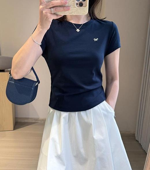 MIU感蝴蝶结刺绣正肩短袖修身显瘦T恤 商品图11