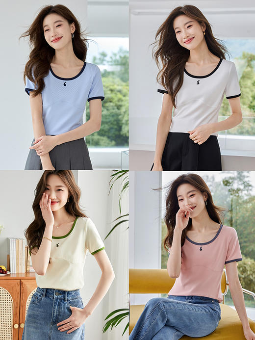 【专属特价】熙世界正肩刺绣短袖t恤夏2025新款宽松设计感小众法式粉色上衣 商品图1