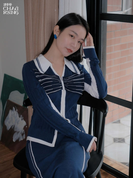 拼色polo领羊毛开衫 商品图0