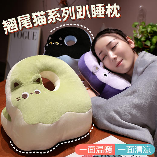 自然醒翘尾猫冰丝豆豆双面午睡枕学生桌上趴趴枕儿童抱枕办公室大人午休神器QYL 商品图0