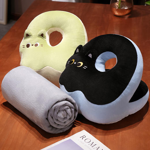 自然醒翘尾猫冰丝豆豆双面午睡枕学生桌上趴趴枕儿童抱枕办公室大人午休神器QYL 商品图9