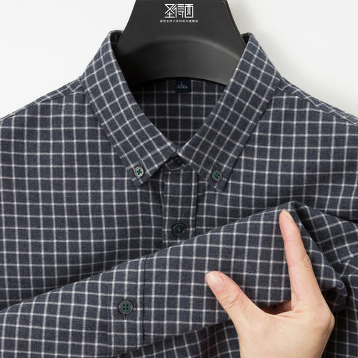 【100%精梳棉】圣得西2025秋季新款抗皱不易褪色磨毛格纹男士衬衫 商品图12