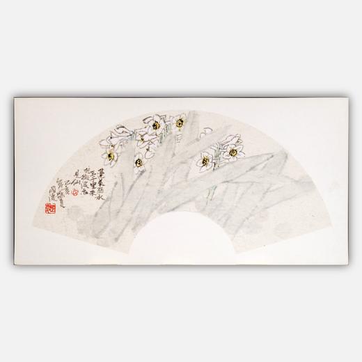 余国庆《蓬莱弱水三千里，未托微波亦是仙》原创国画30CM*60CM卡纸扇面花鸟 商品图0